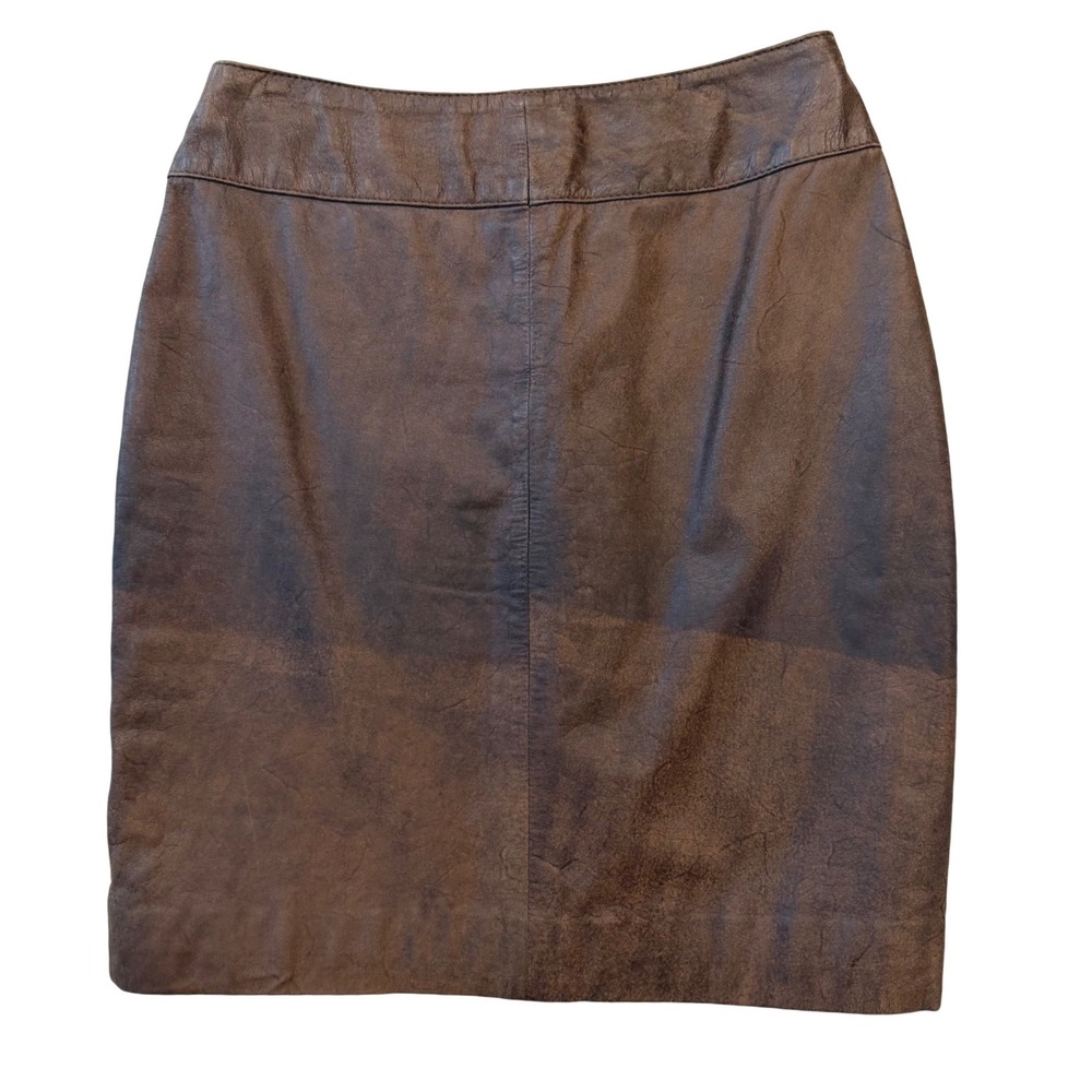Vintage I.O.U. Leather Brown Pencil Skirt High Waisted Distressed Size 7/8